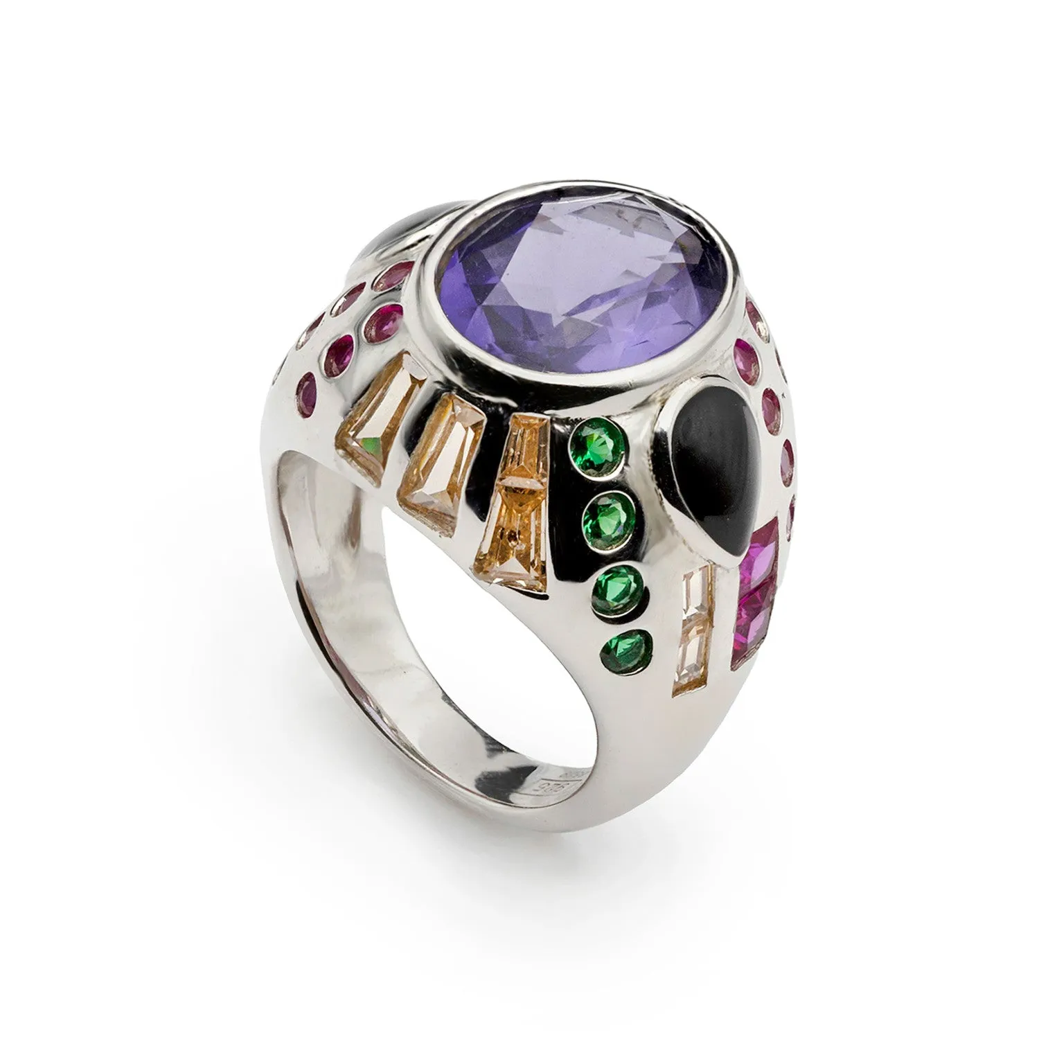 Anillo con piedras de colores multicolor diseo chaos