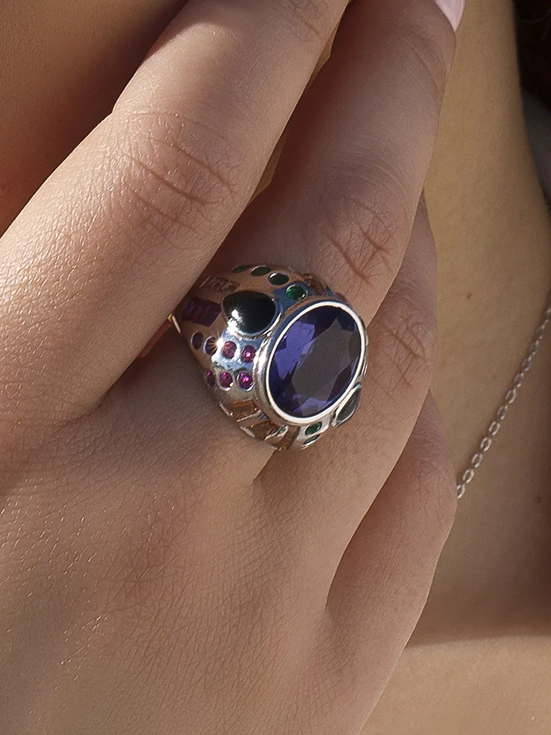 Anillo con piedras de colores multicolor diseo chaos