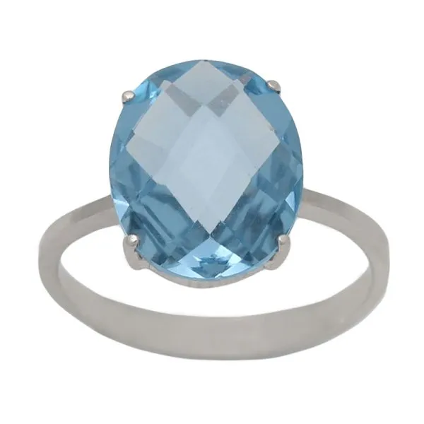 Anillo Oro Blanco Piedra Color 10 x 12 mm.