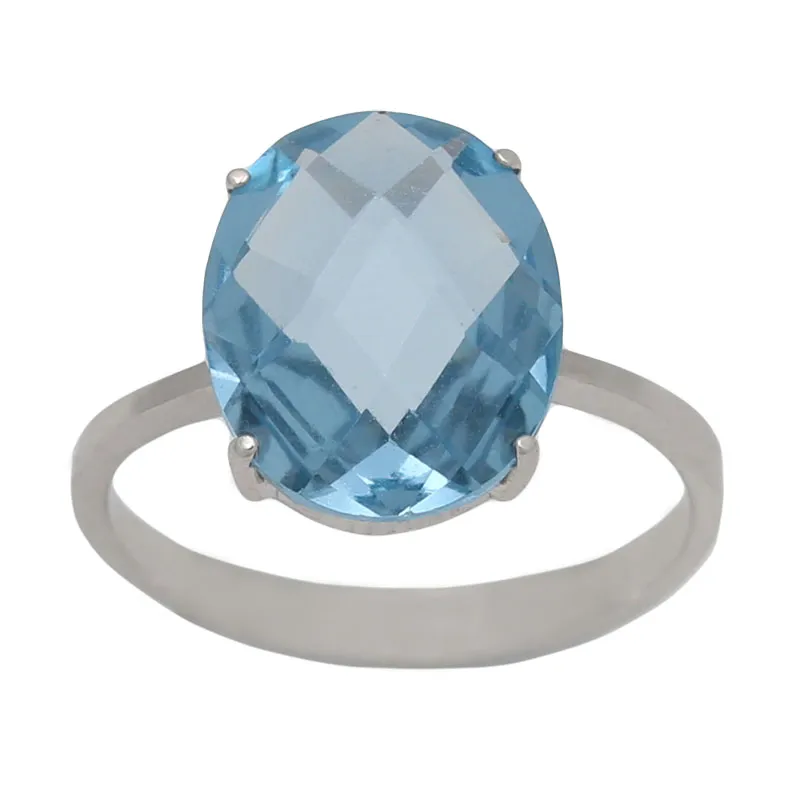 Anillo Oro Blanco Piedra Color 10 x 12 mm.