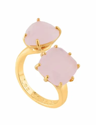 Anillo regulable tú y yo piedras corazón y cuadrada La Diamantine rosa
