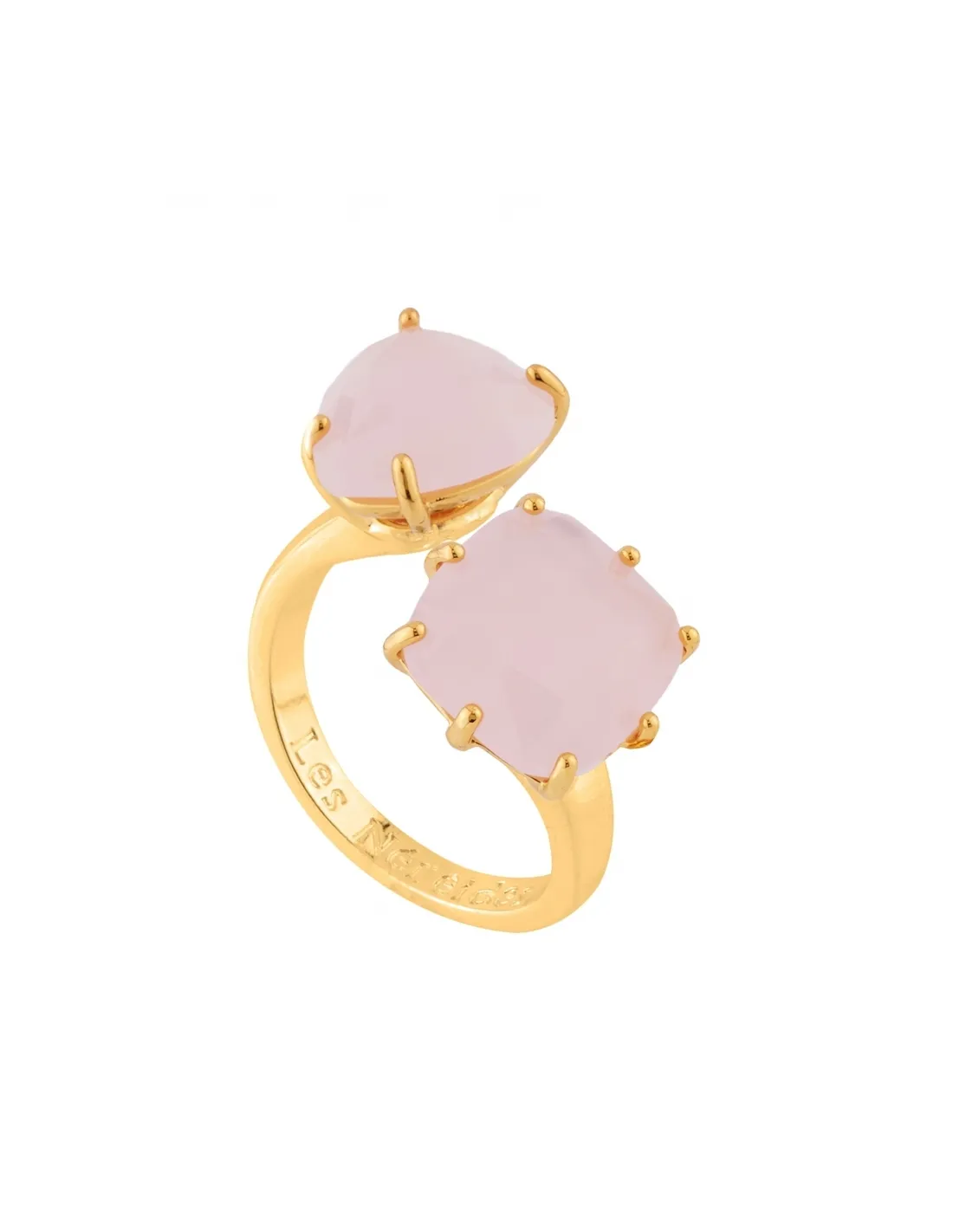 Anillo regulable tú y yo piedras corazón y cuadrada La Diamantine rosa