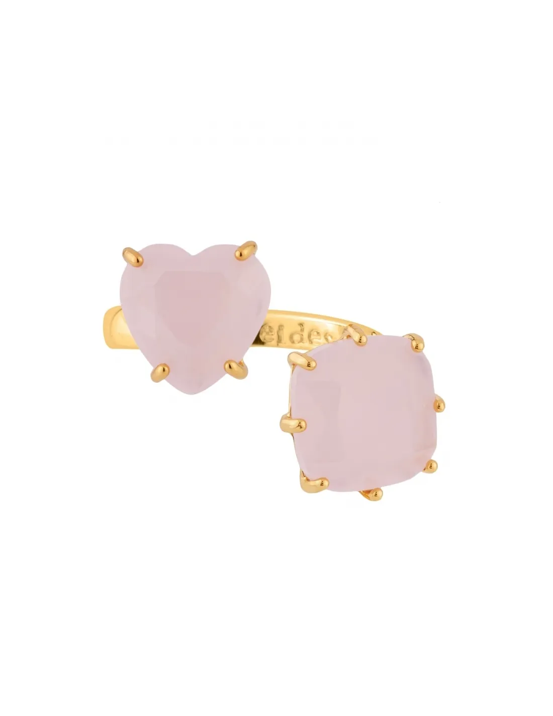 Anillo regulable tú y yo piedras corazón y cuadrada La Diamantine rosa