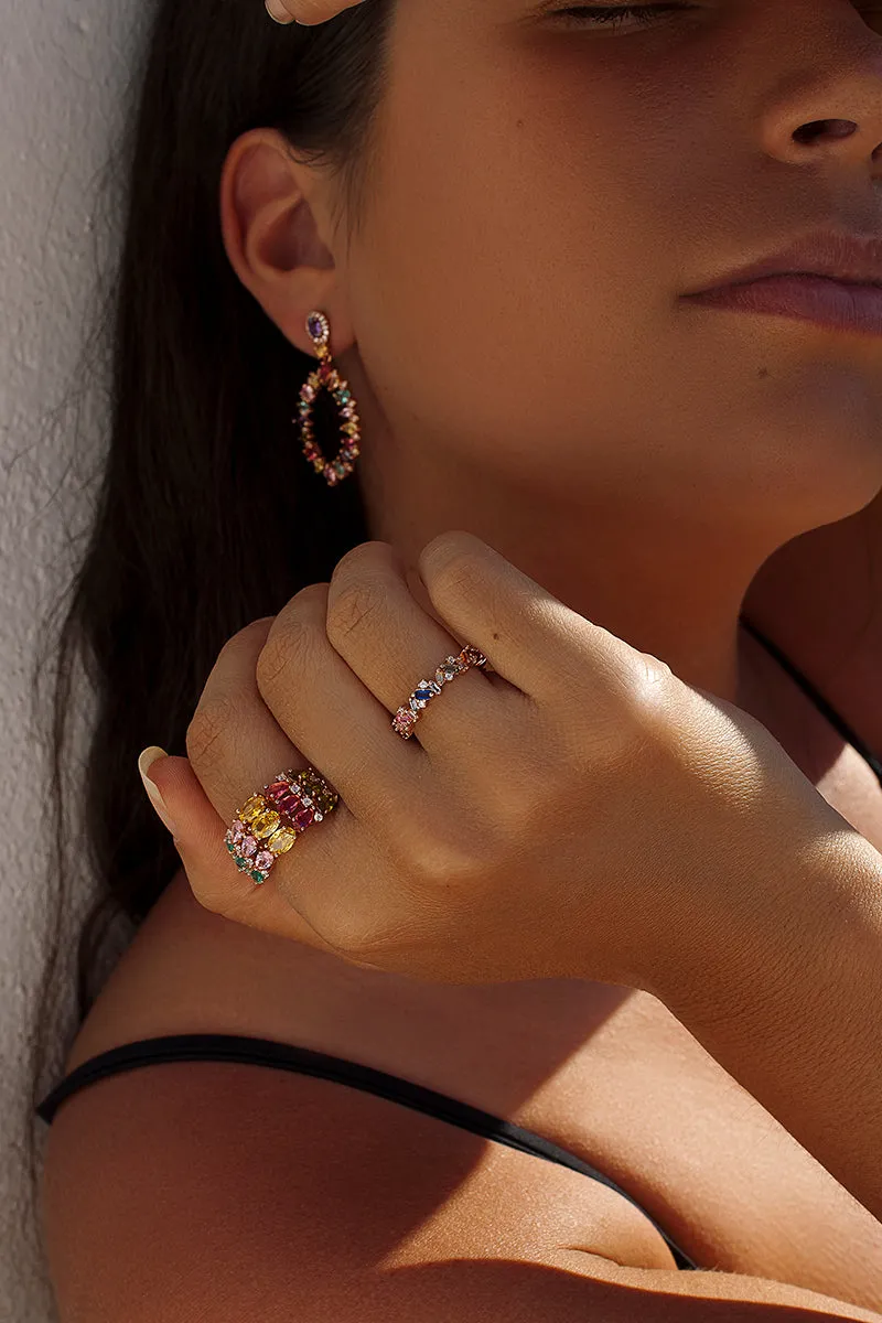 Anillos con piedras banda multicolor combinada
