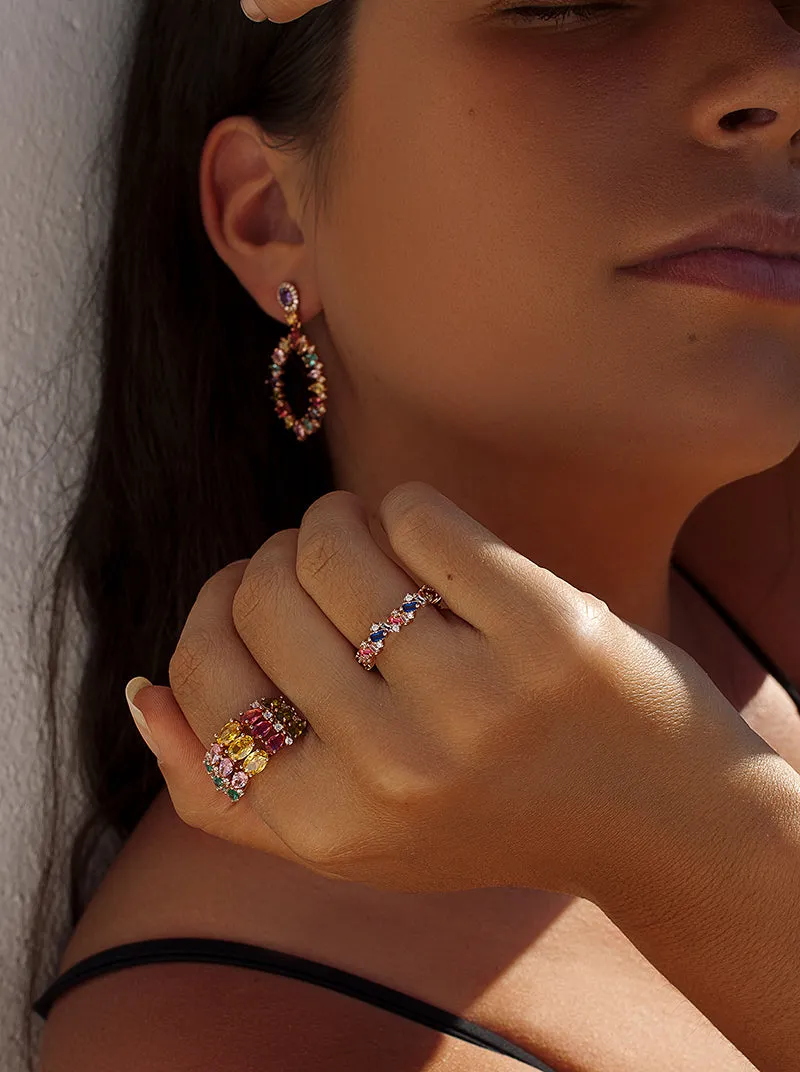 Anillos con piedras banda multicolor combinada