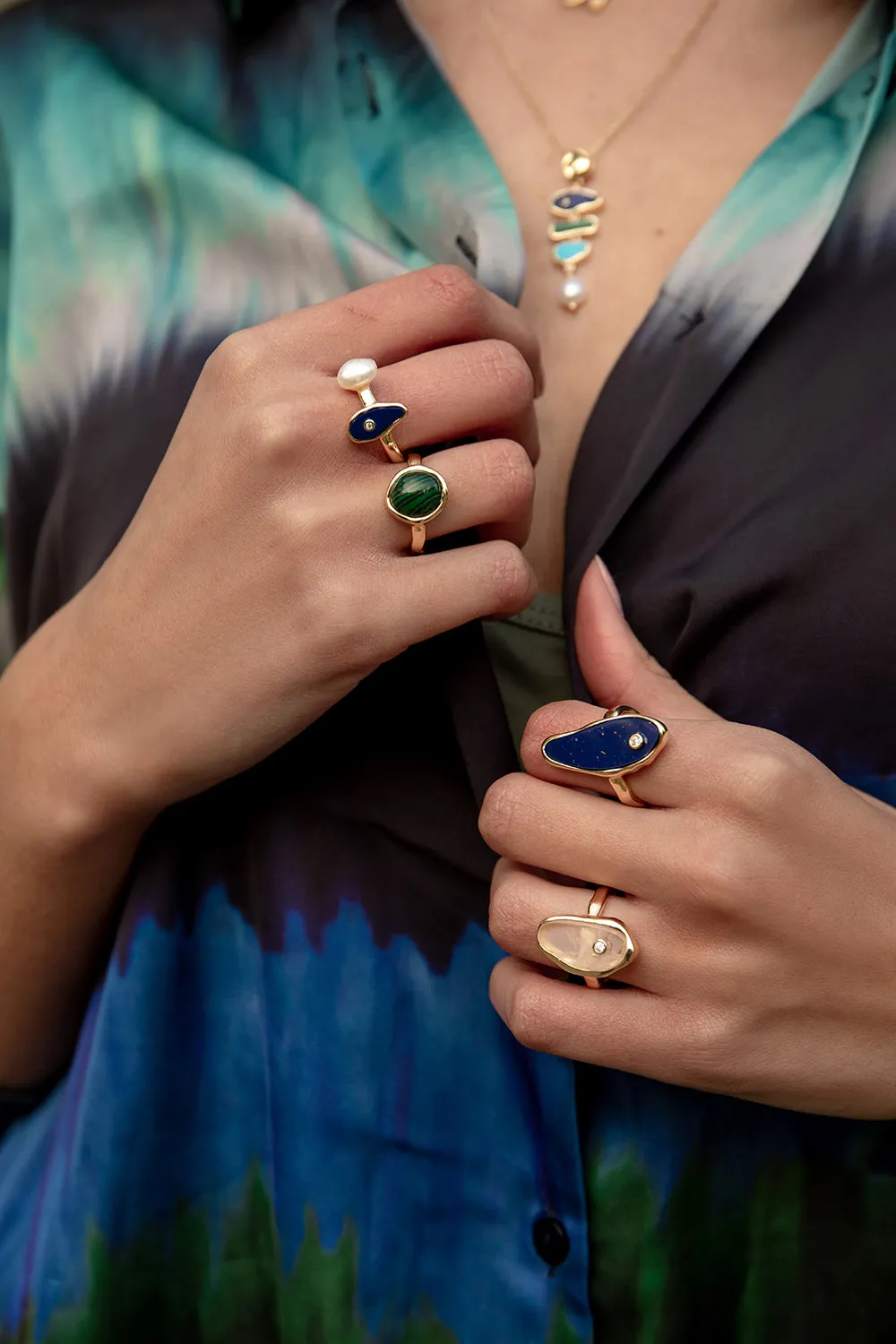 Anillos con piedras bao oro motivo central malaquita