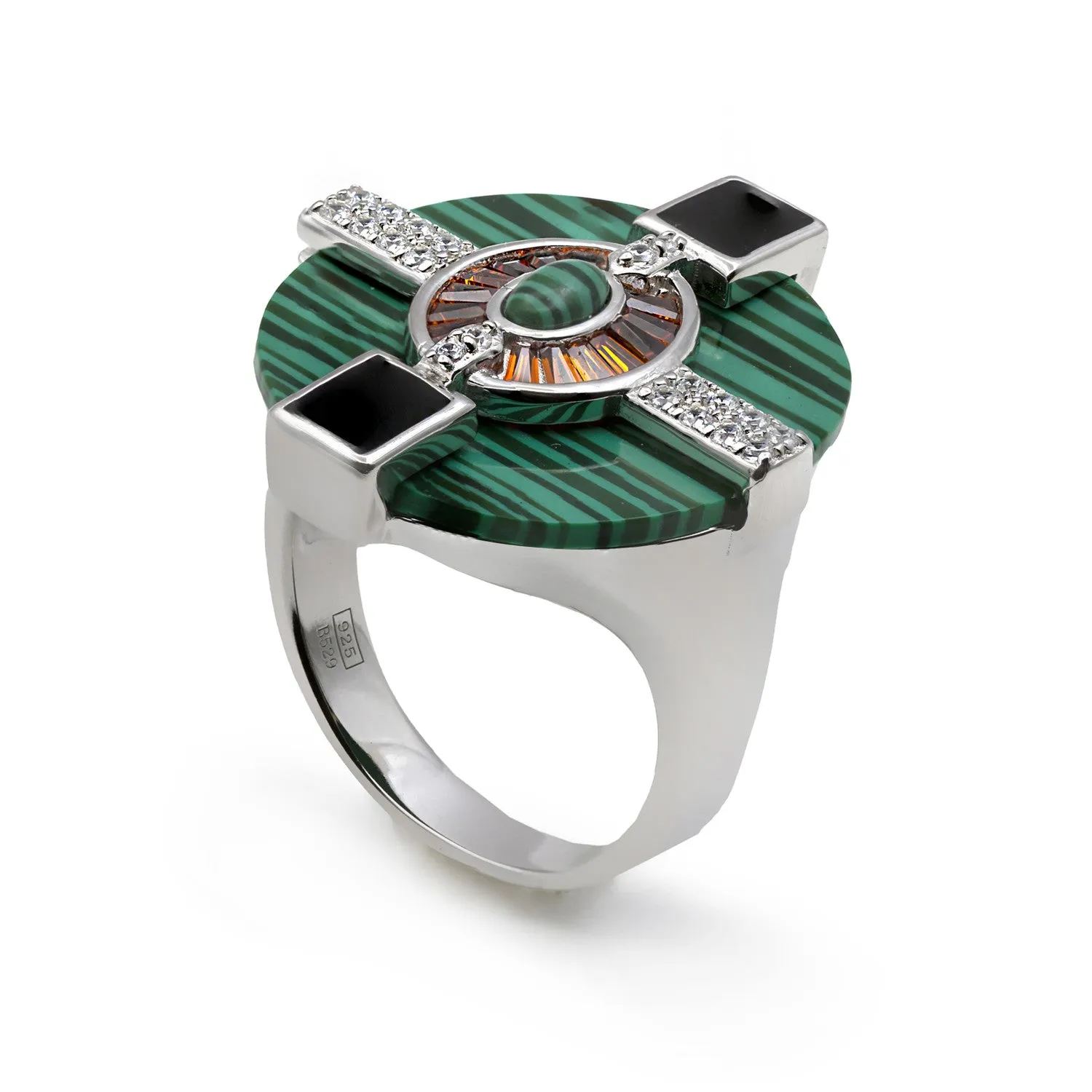 Anillos con piedras con malaquita y circonitas