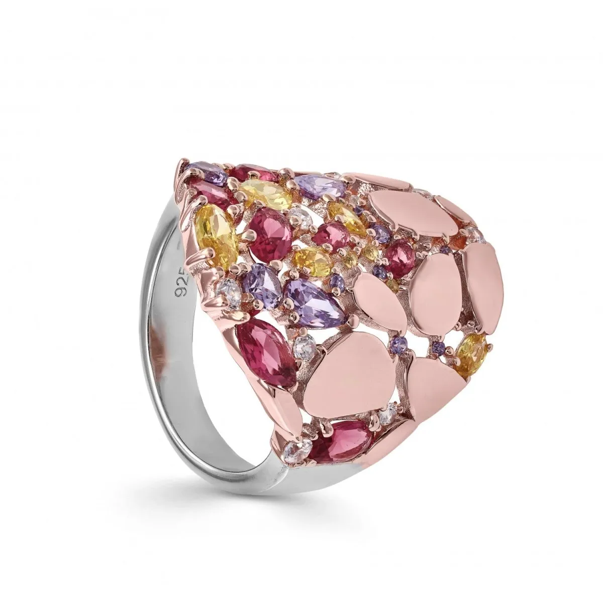 Anillos con piedras de colores combinados con plata rosé