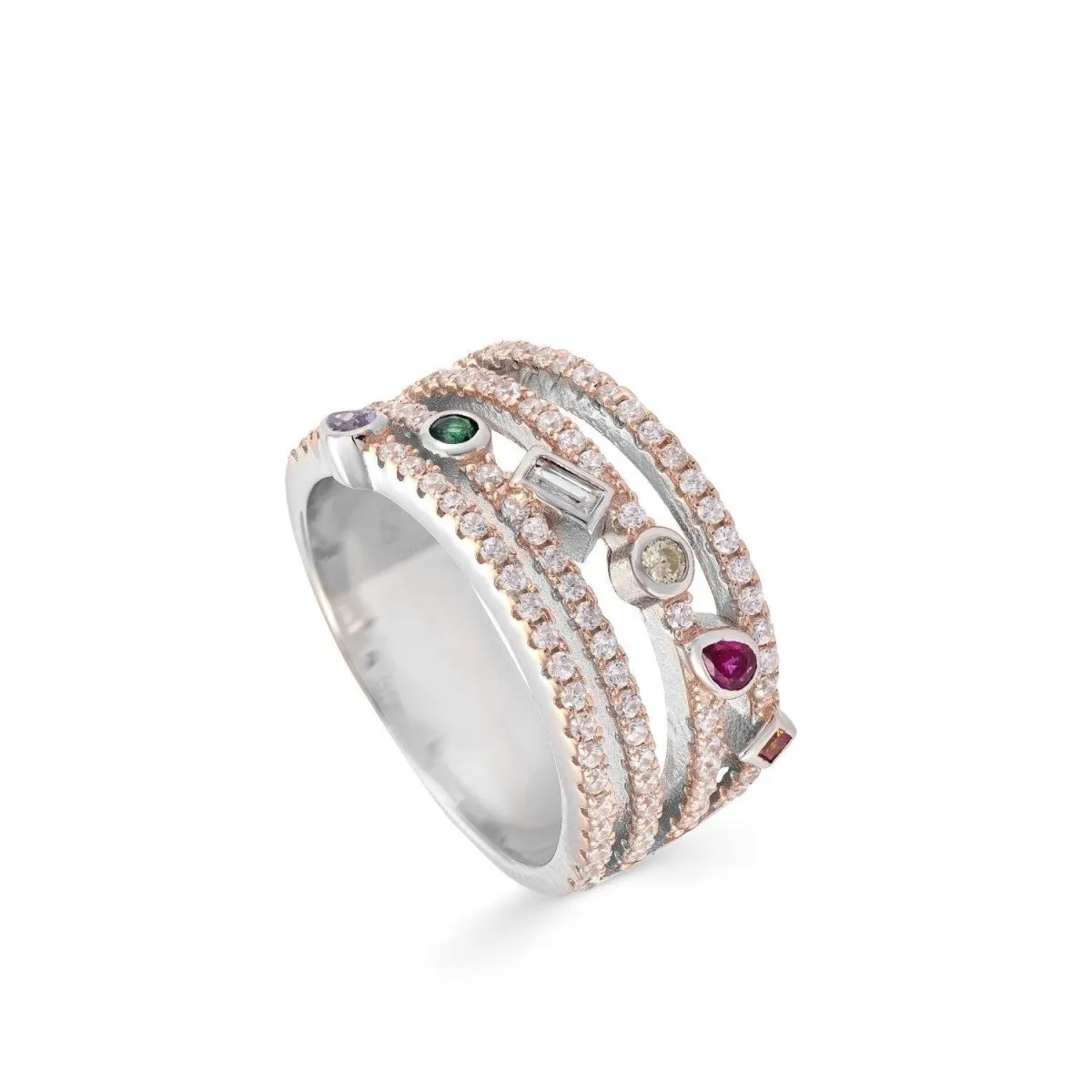Anillos con piedras de colores diseo de cuatro carriles