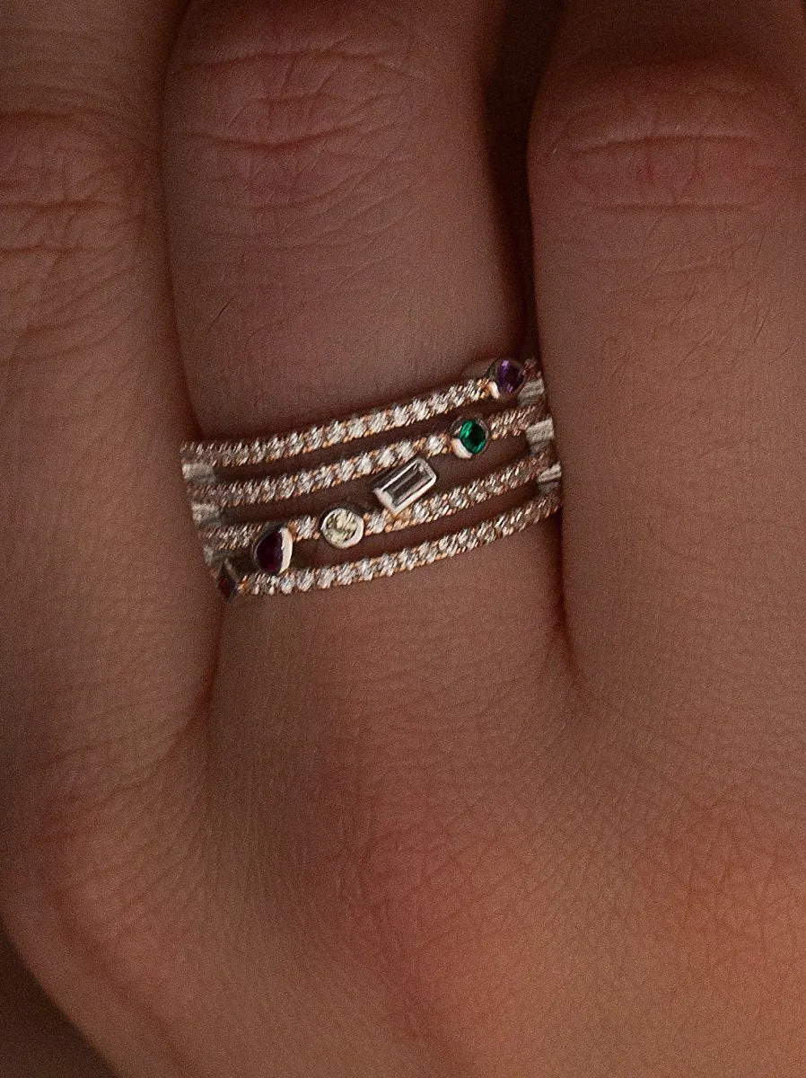 Anillos con piedras de colores diseo de cuatro carriles