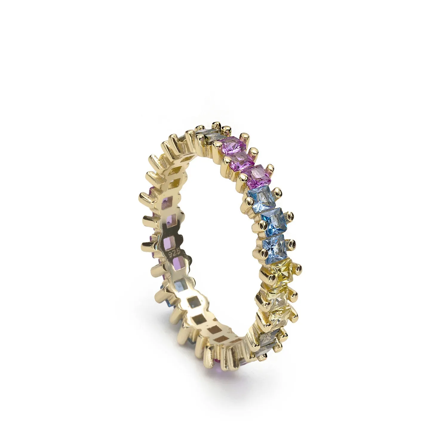 Anillos con piedras de colores en talla princesa con grapas