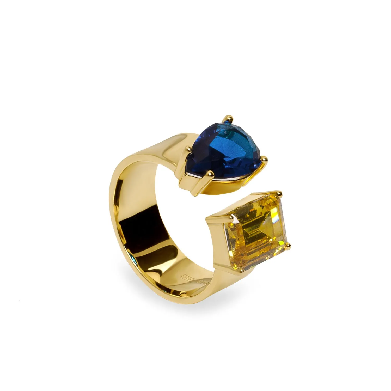 Anillos con piedras diseo abierto en tonos azurita y citrino
