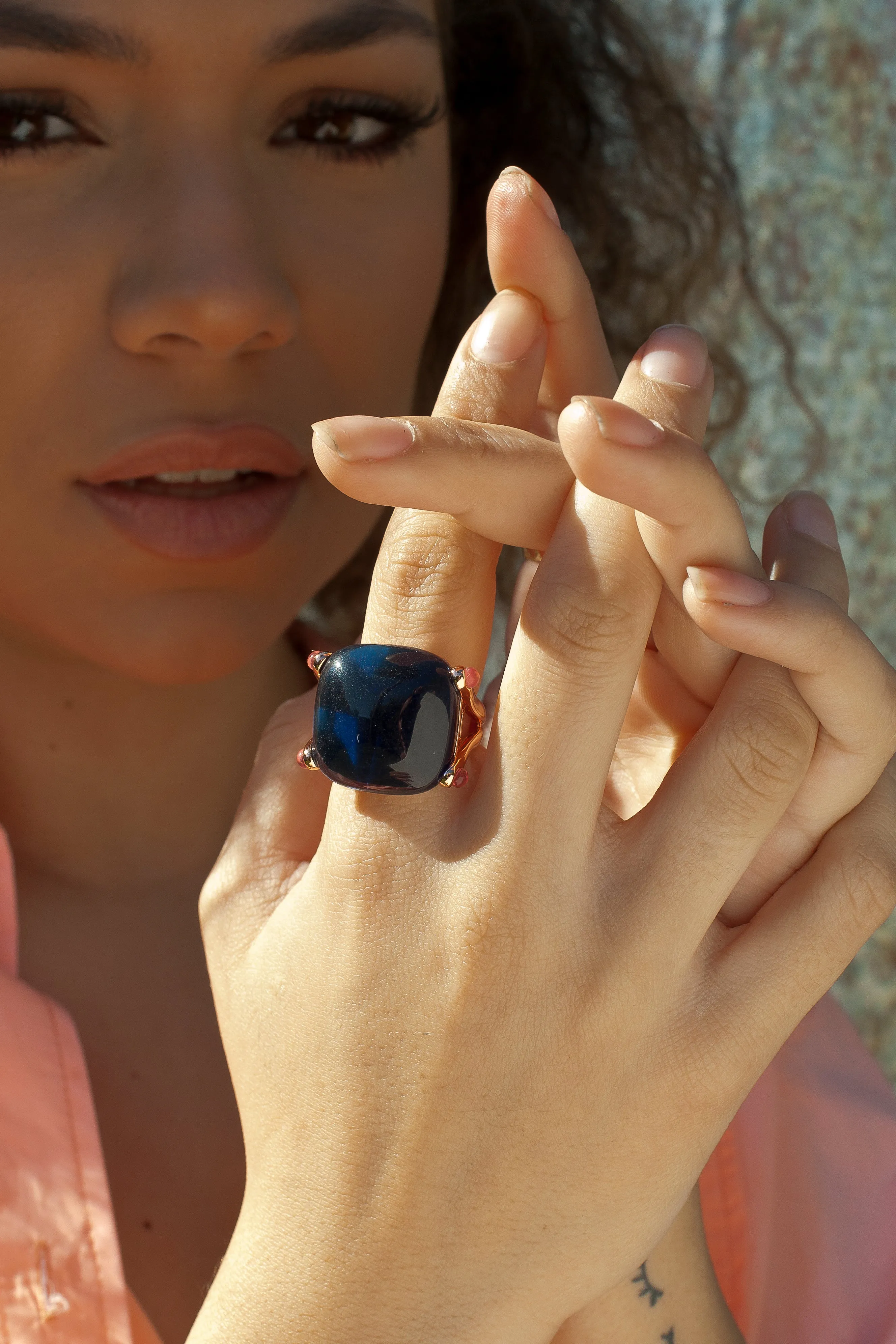 Anillos con piedras diseo cabouchón tono azul