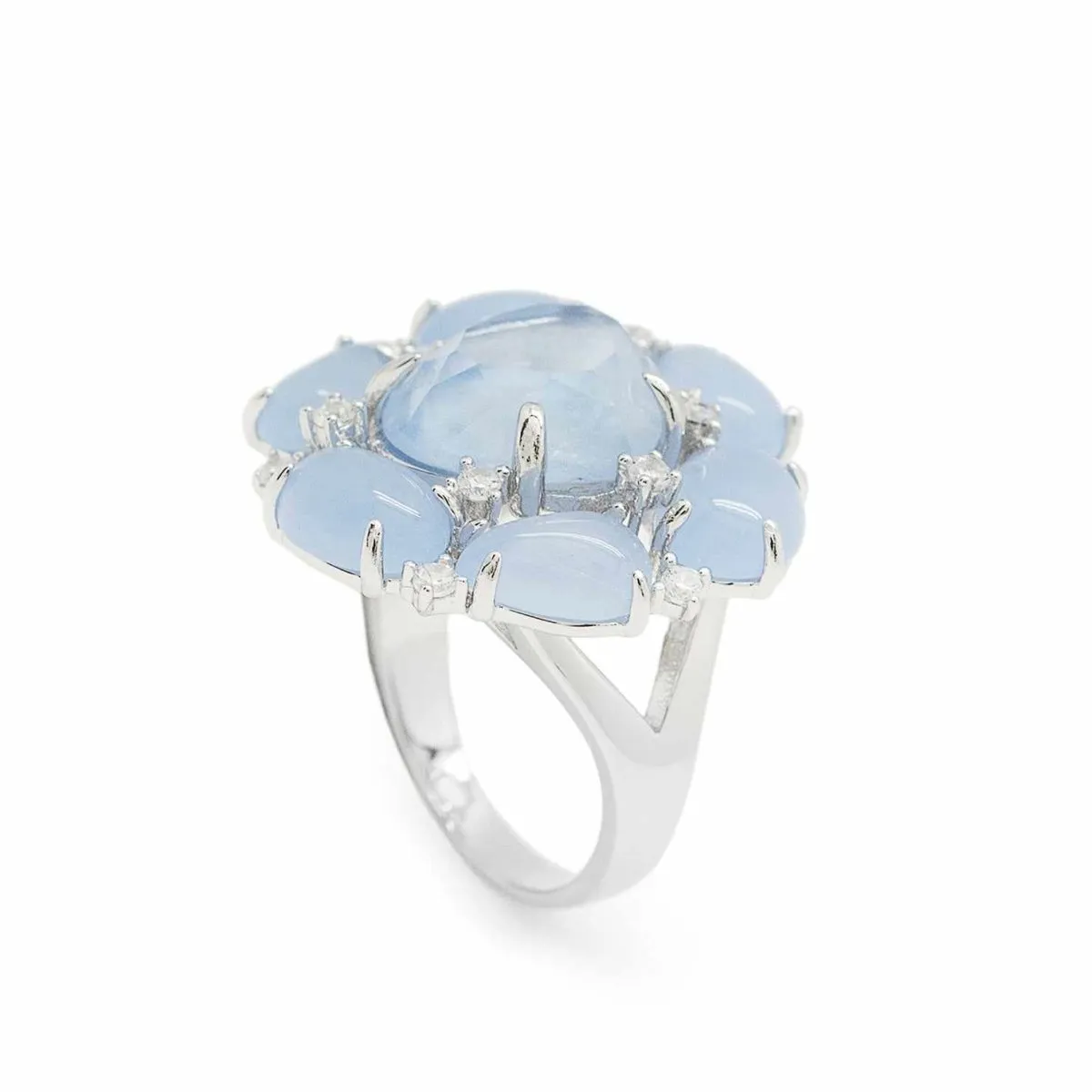 Anillos con piedras diseo de flor en tonos azules
