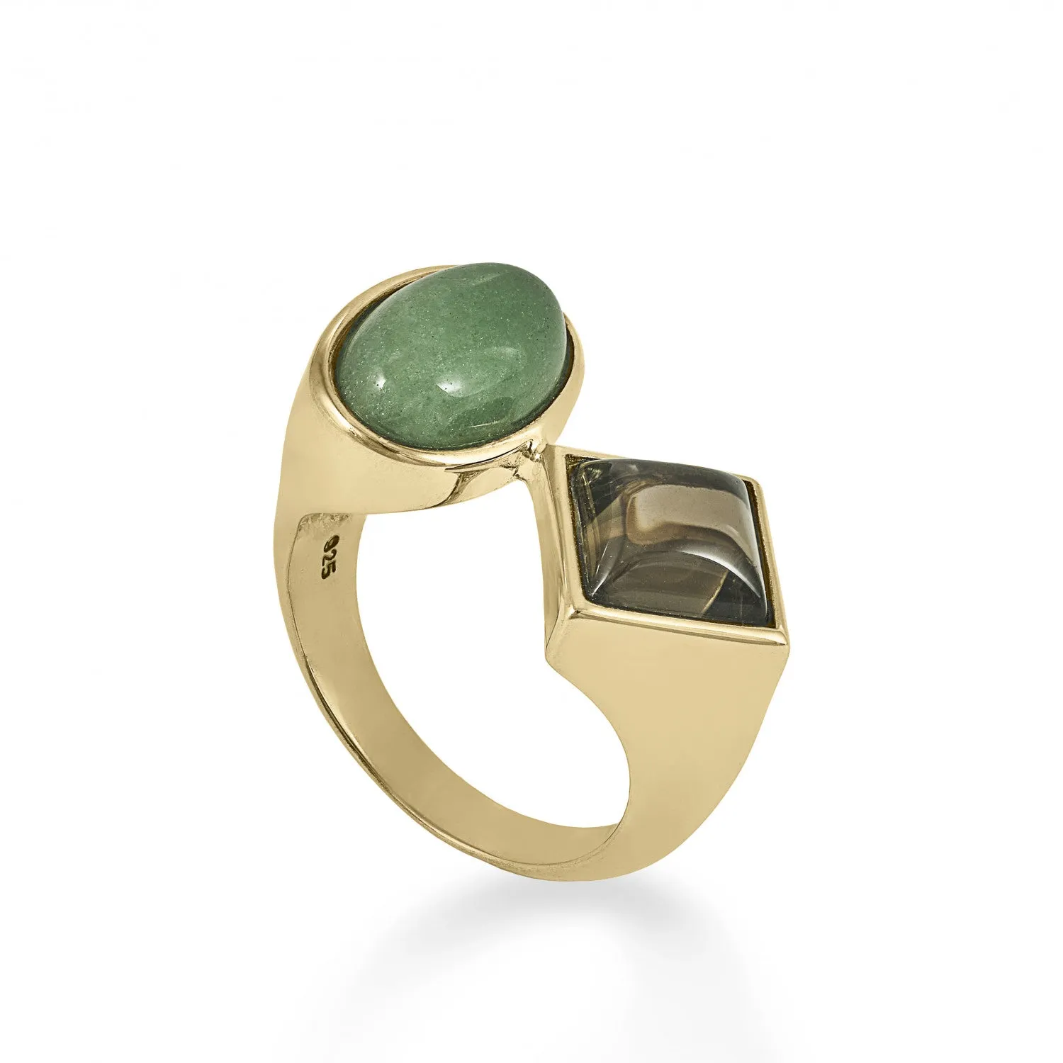 Anillos con piedras diseo doble cuarzo baado en oro