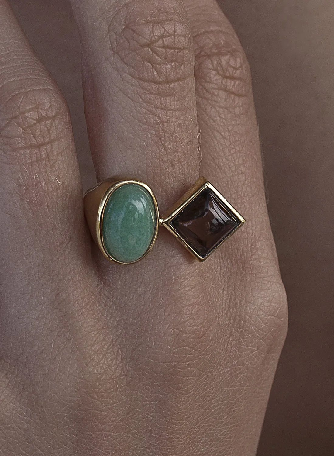 Anillos con piedras diseo doble cuarzo baado en oro