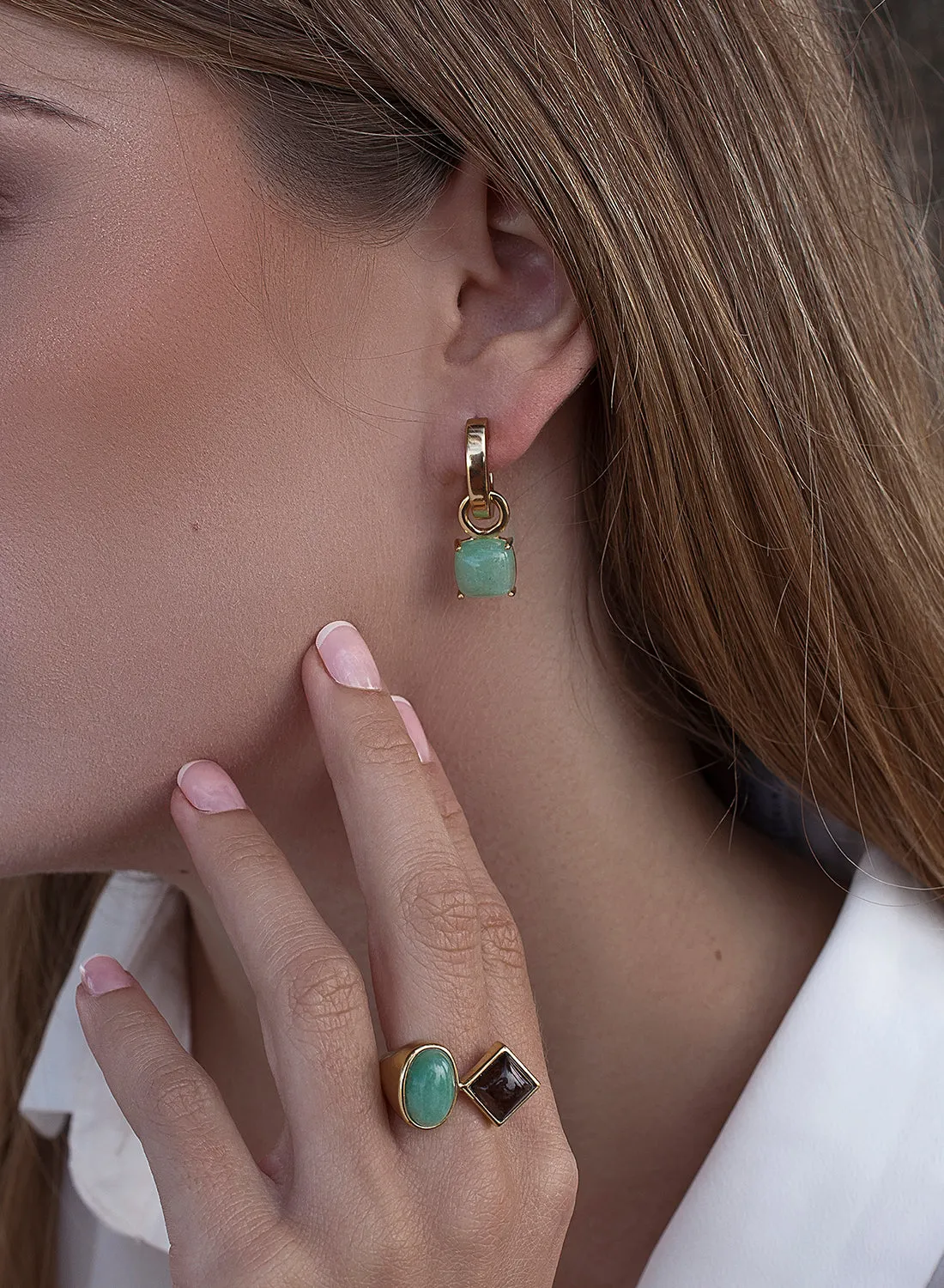 Anillos con piedras diseo doble cuarzo baado en oro