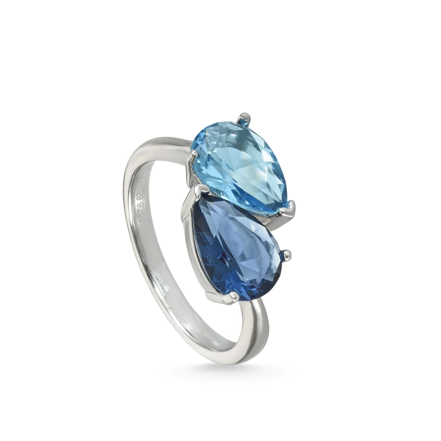Anillos con piedras diseo dos gemas tono azul