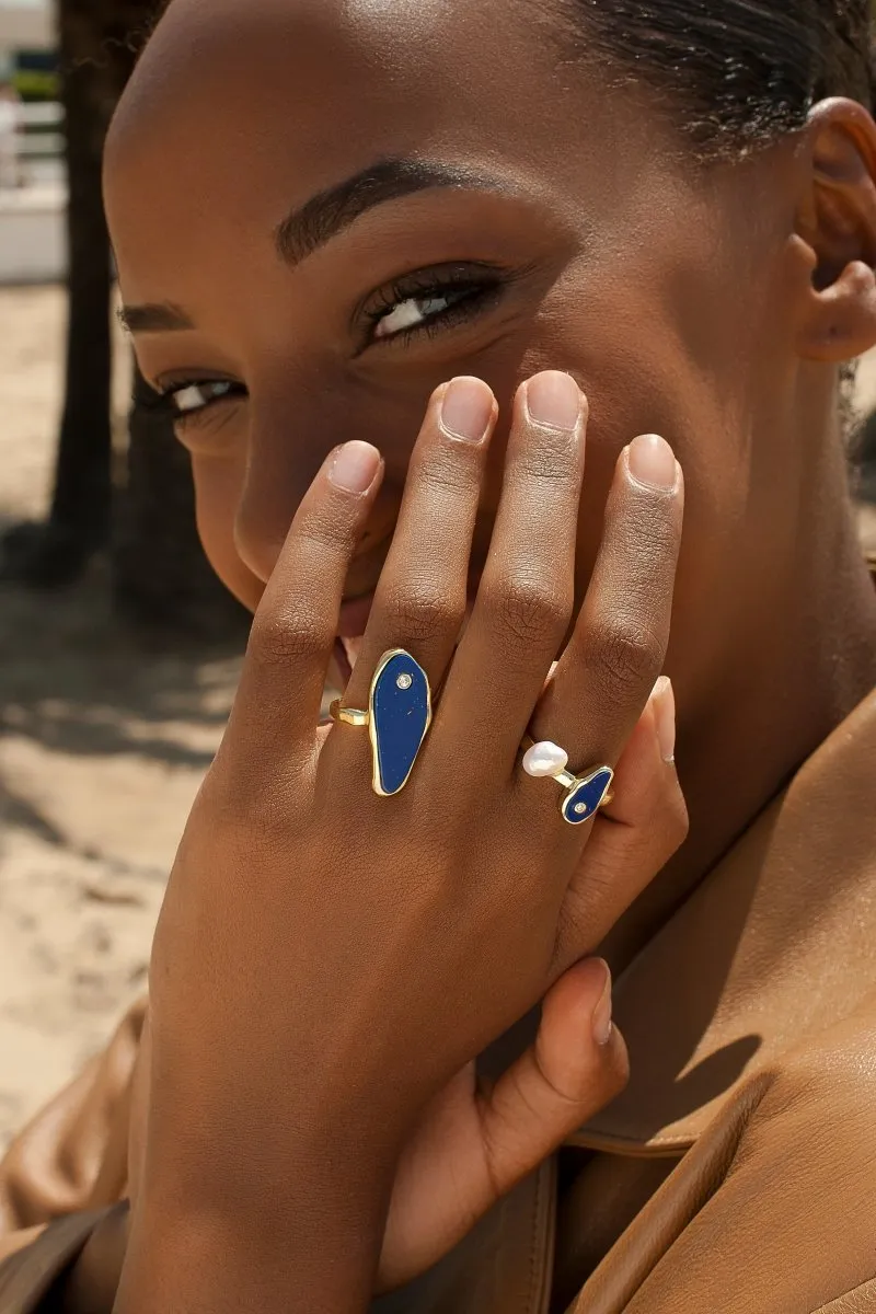 Anillos con piedras diseo irregular de lapislázuli