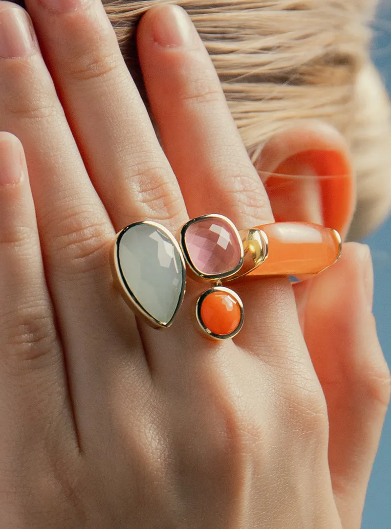 Anillos con piedras diseo lágrima cuarzo rosa