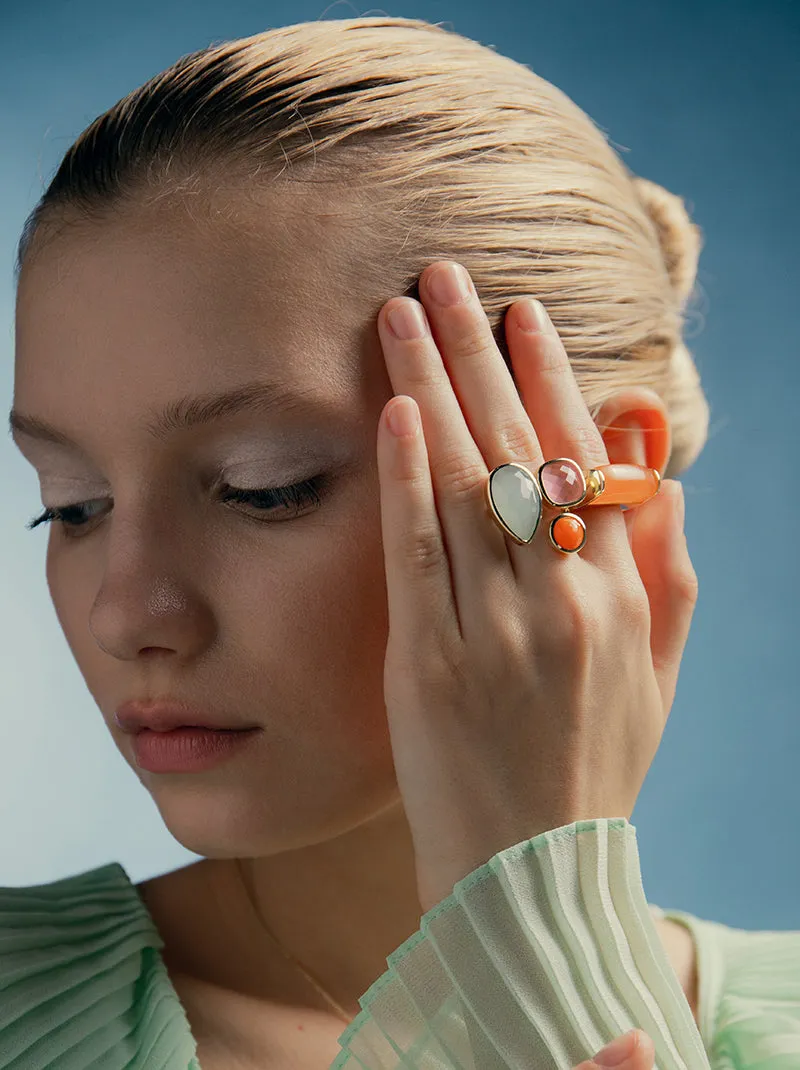 Anillos con piedras diseo lágrima cuarzo rosa