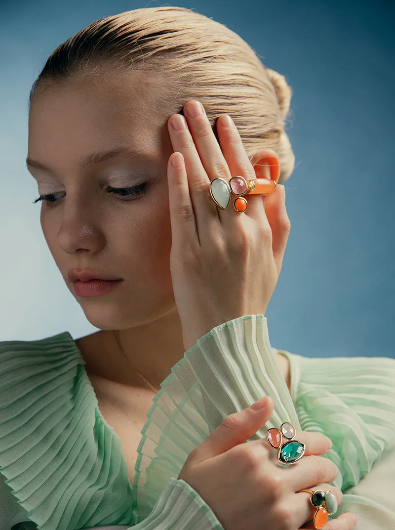 Anillos con piedras diseo lágrima cuarzo rosa