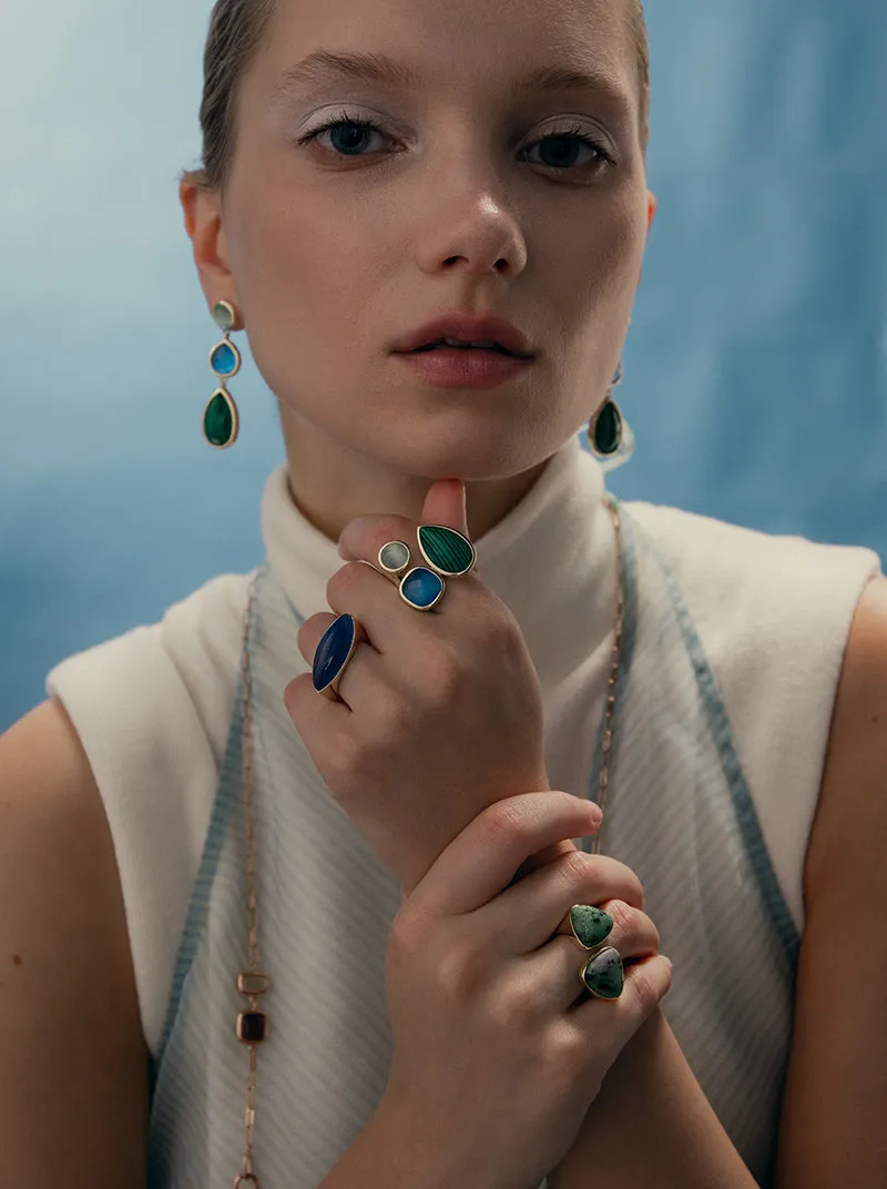 Anillos con piedras diseo lágrima malaquita
