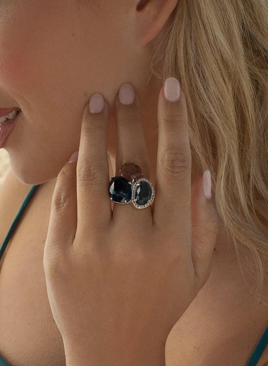 Anillos con piedras diseo triple cuarzo adamantino