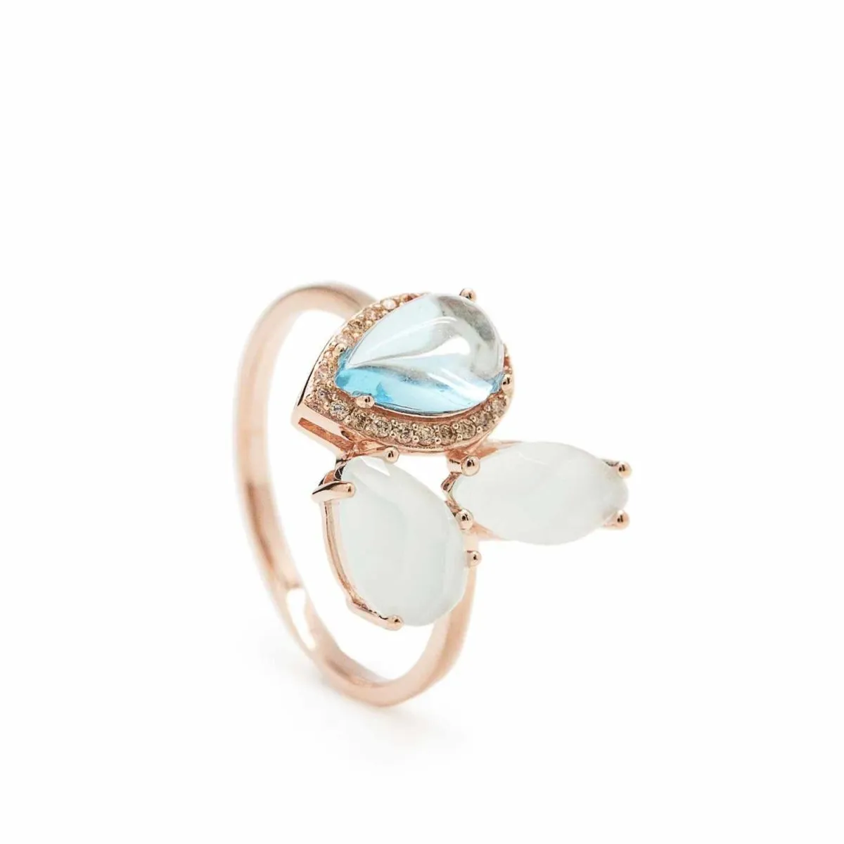 Anillos con piedras en plata triple motivo en aguamarina