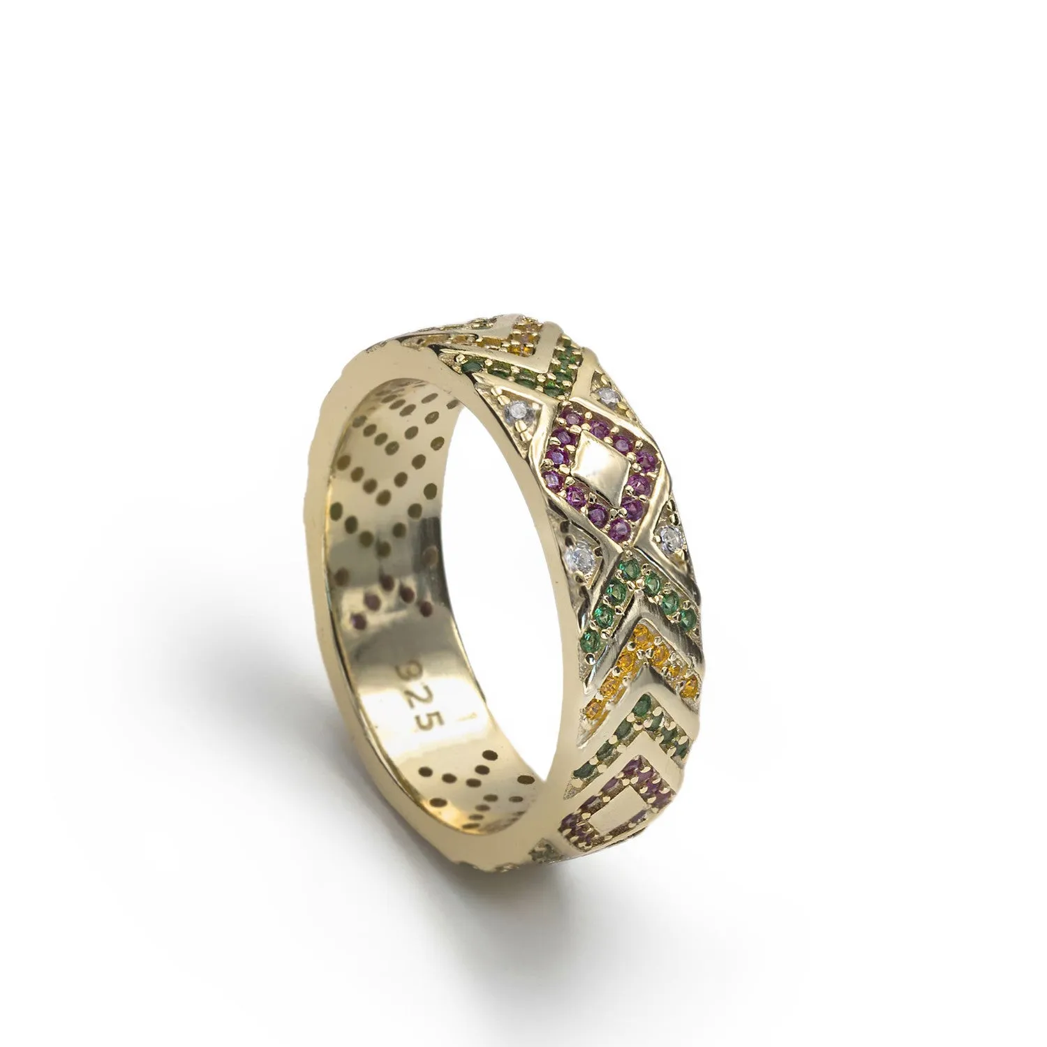 Anillos con piedras estilo mosaico multicolor baado en o