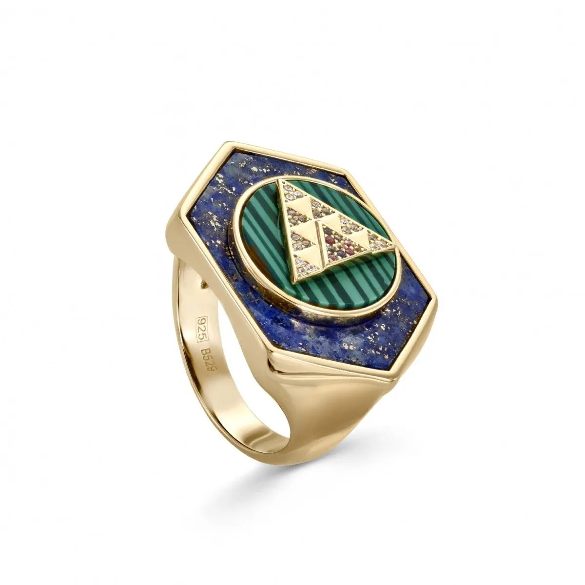 Anillos con piedras formados por lapislazuli  malaquita y circonita