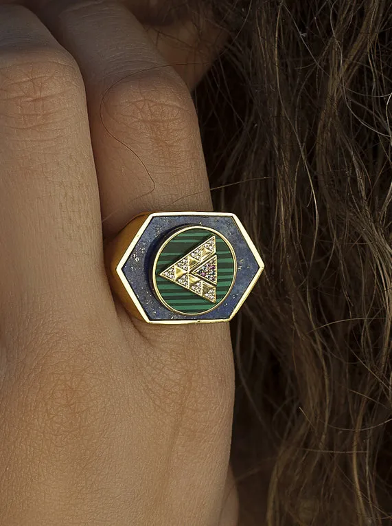 Anillos con piedras formados por lapislazuli  malaquita y circonita