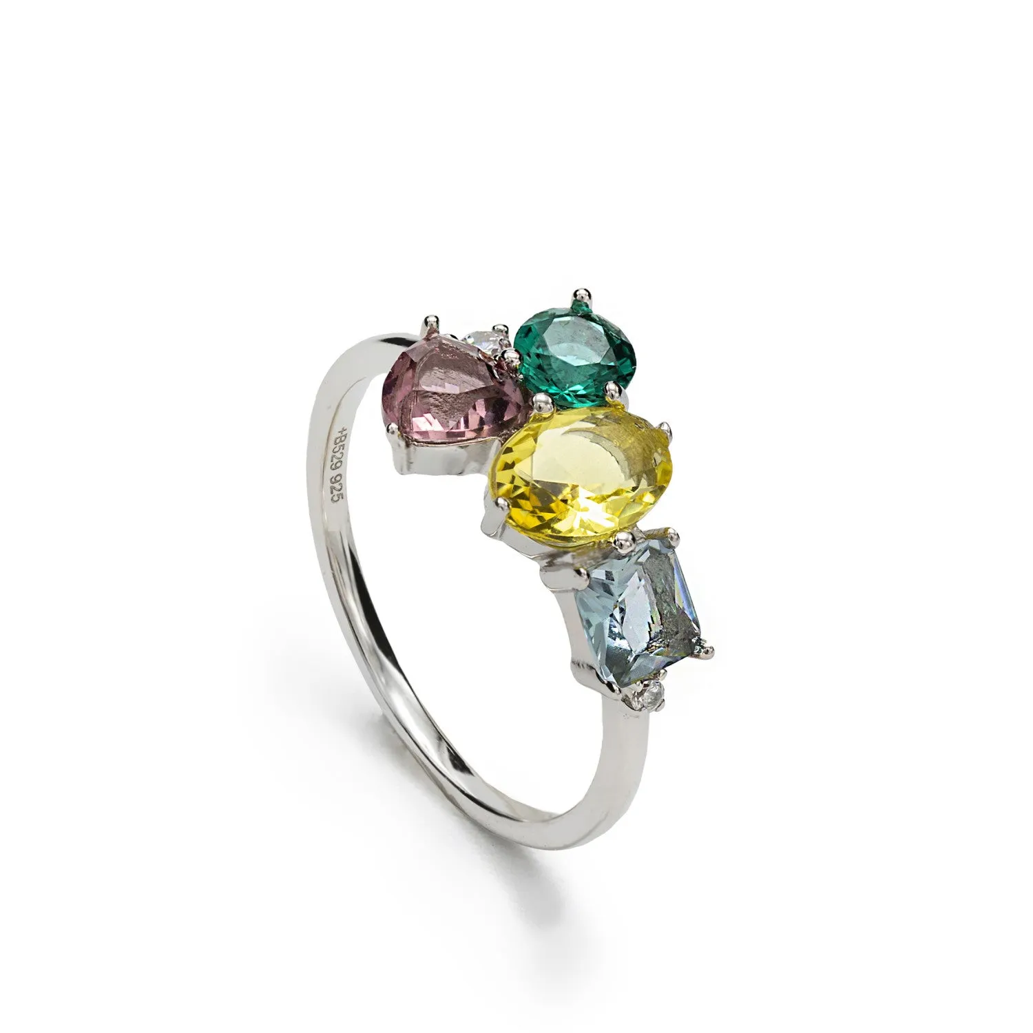 Anillos con piedras mosaico multicolor y circonitas