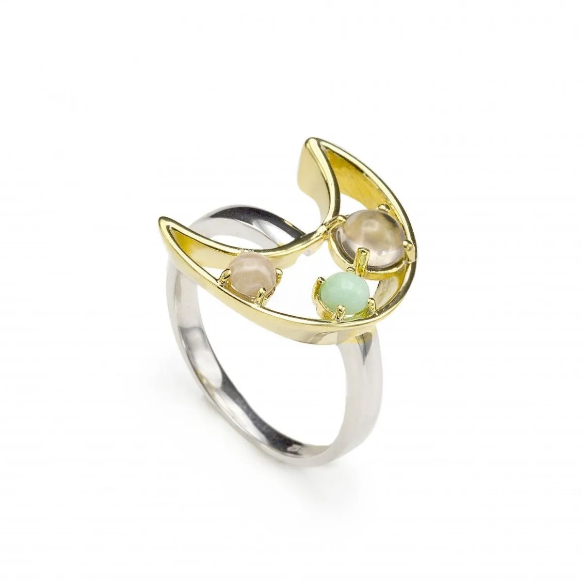 Anillos con piedras motivo central luna baado en oro