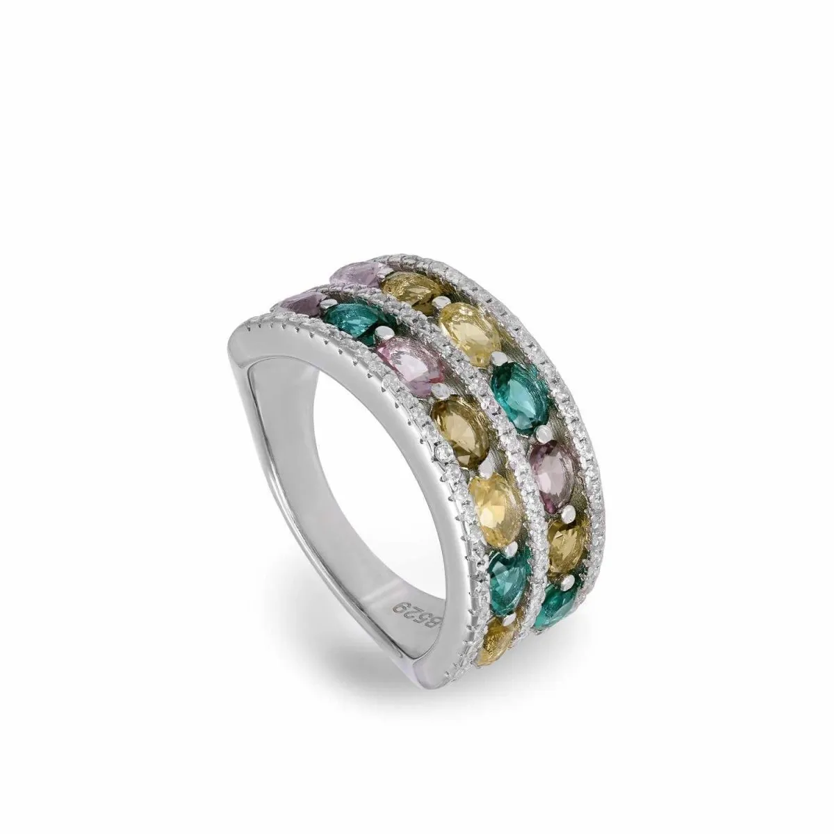 Anillos con piedras multicolores y carriles de circonitas