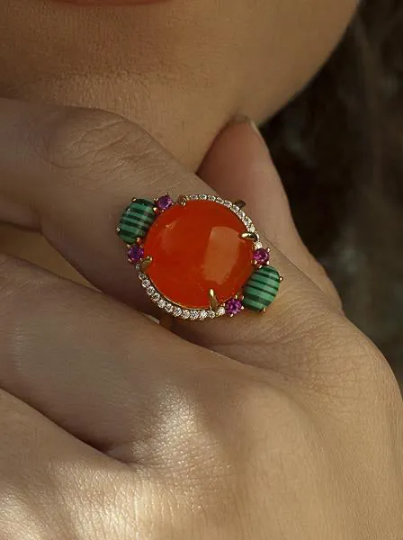 Anillos con piedras naturales diseo circular tono naranja