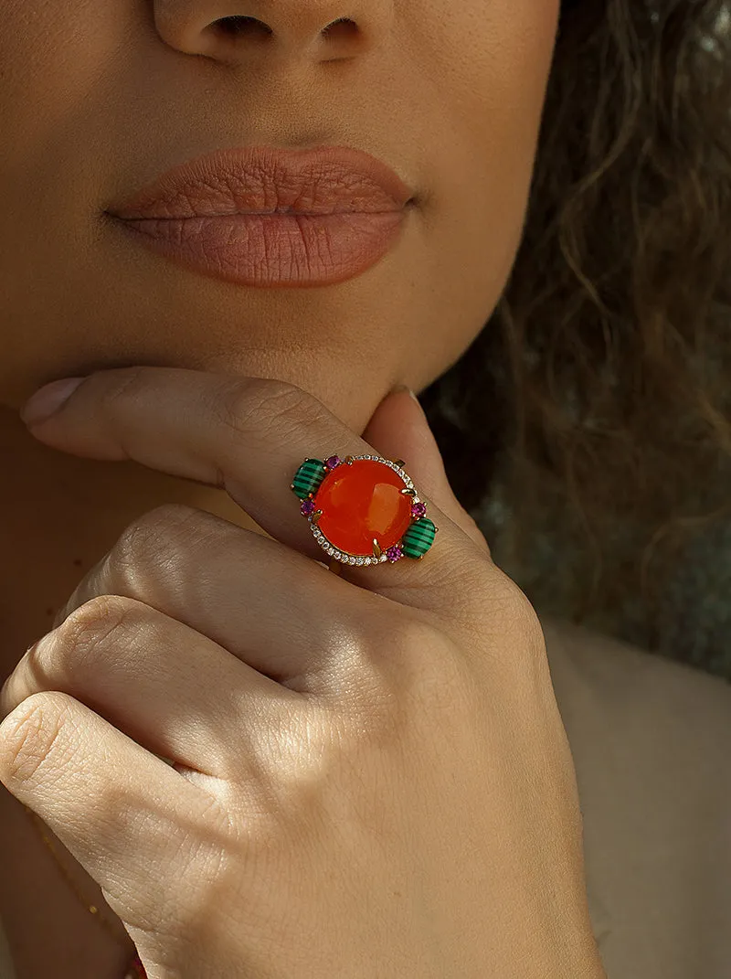 Anillos con piedras naturales diseo circular tono naranja