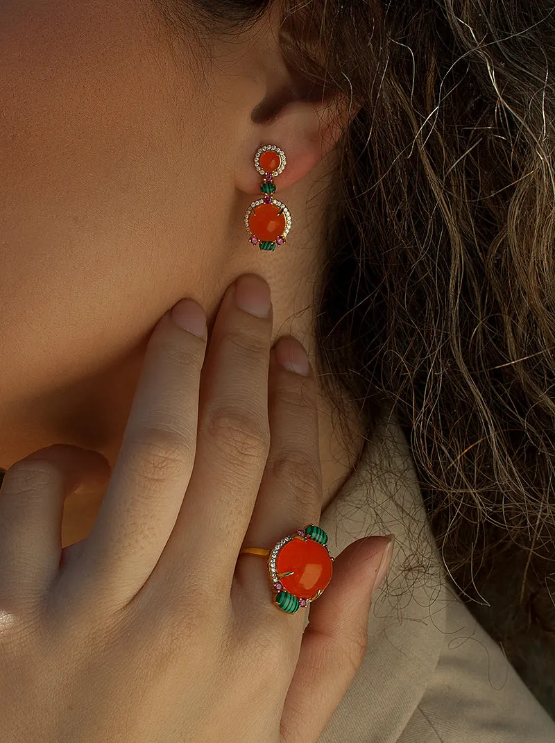 Anillos con piedras naturales diseo circular tono naranja