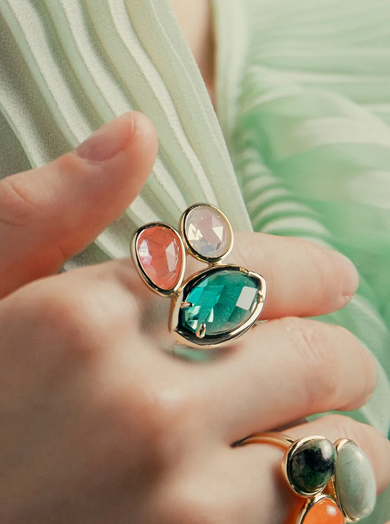 Anillos con piedras talla marquesa tono turquesa