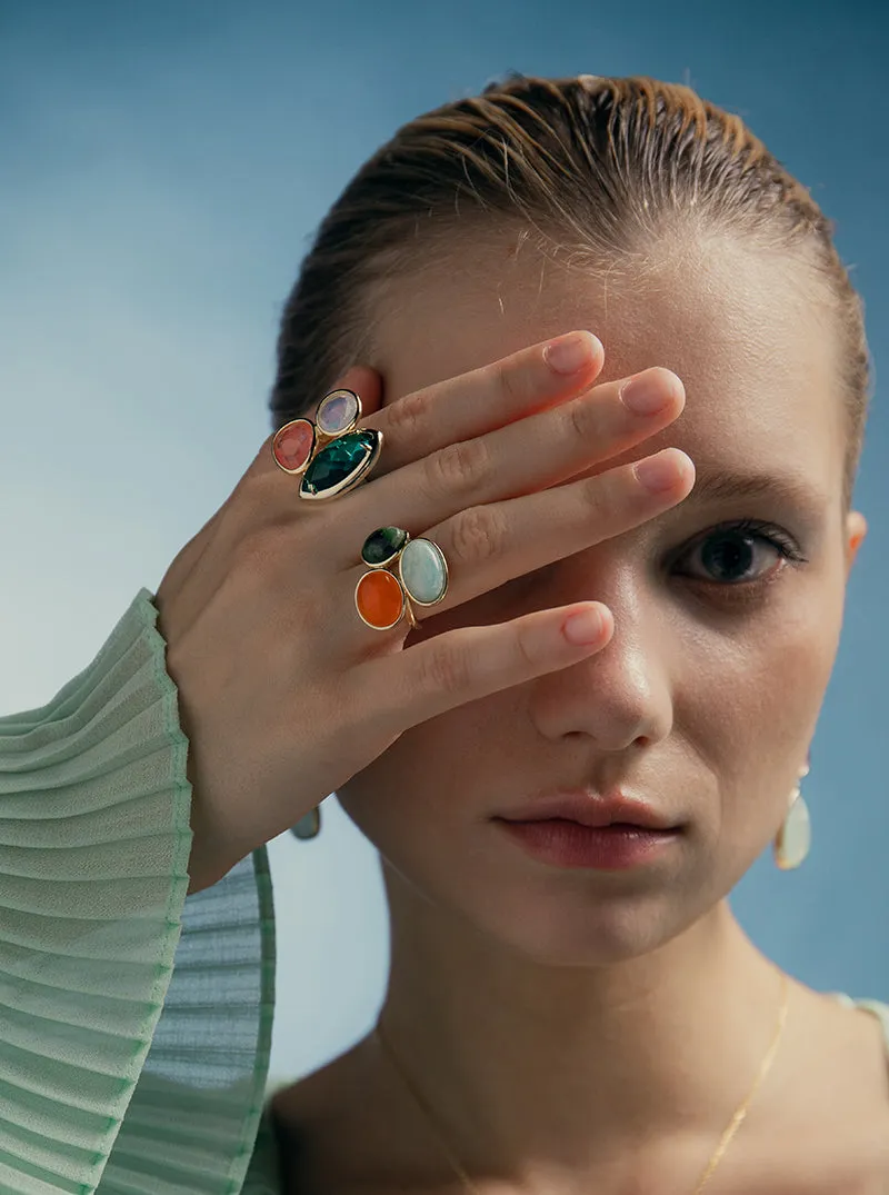 Anillos con piedras talla marquesa tono turquesa