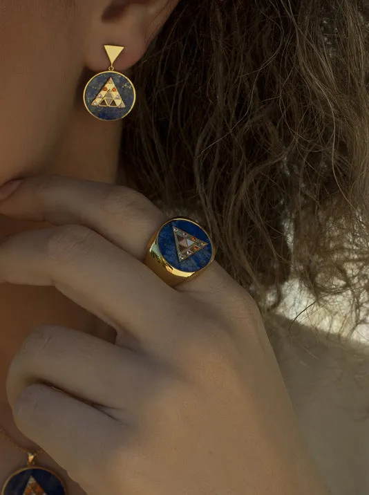Anillos con piedras y malachite diseo motivo de pirámide con circonitas