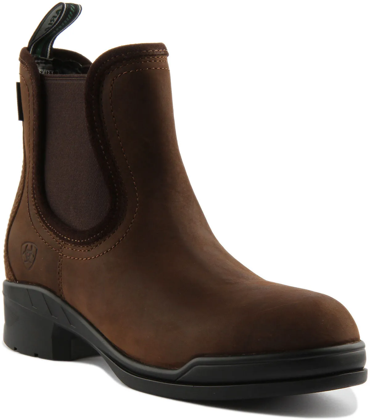 Ariat Keswick Bota de cuero impermeable con puntera de acero para mujer en marrón
