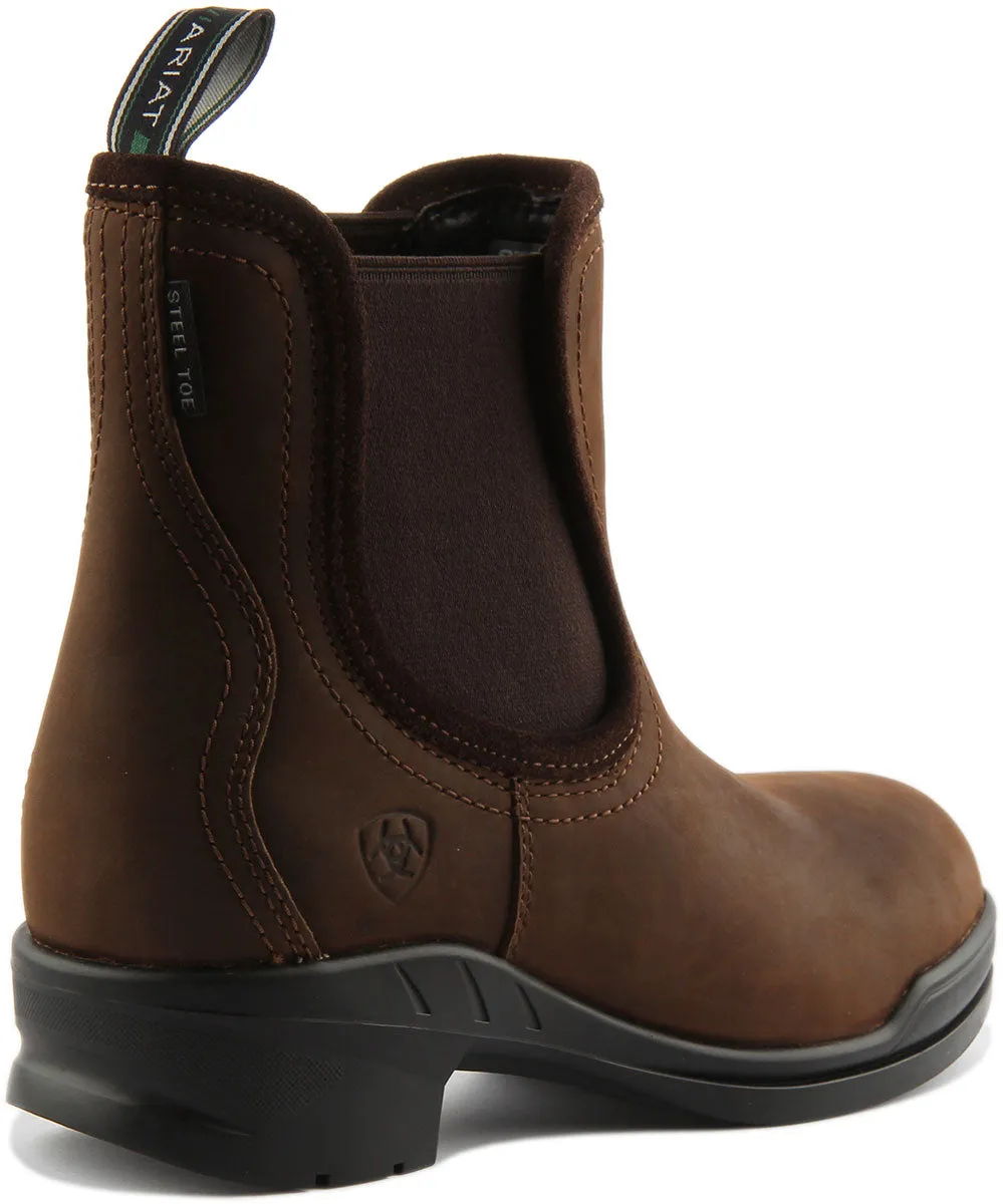 Ariat Keswick Bota de cuero impermeable con puntera de acero para mujer en marrón