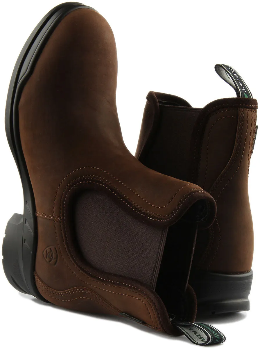 Ariat Keswick Bota de cuero impermeable con puntera de acero para mujer en marrón