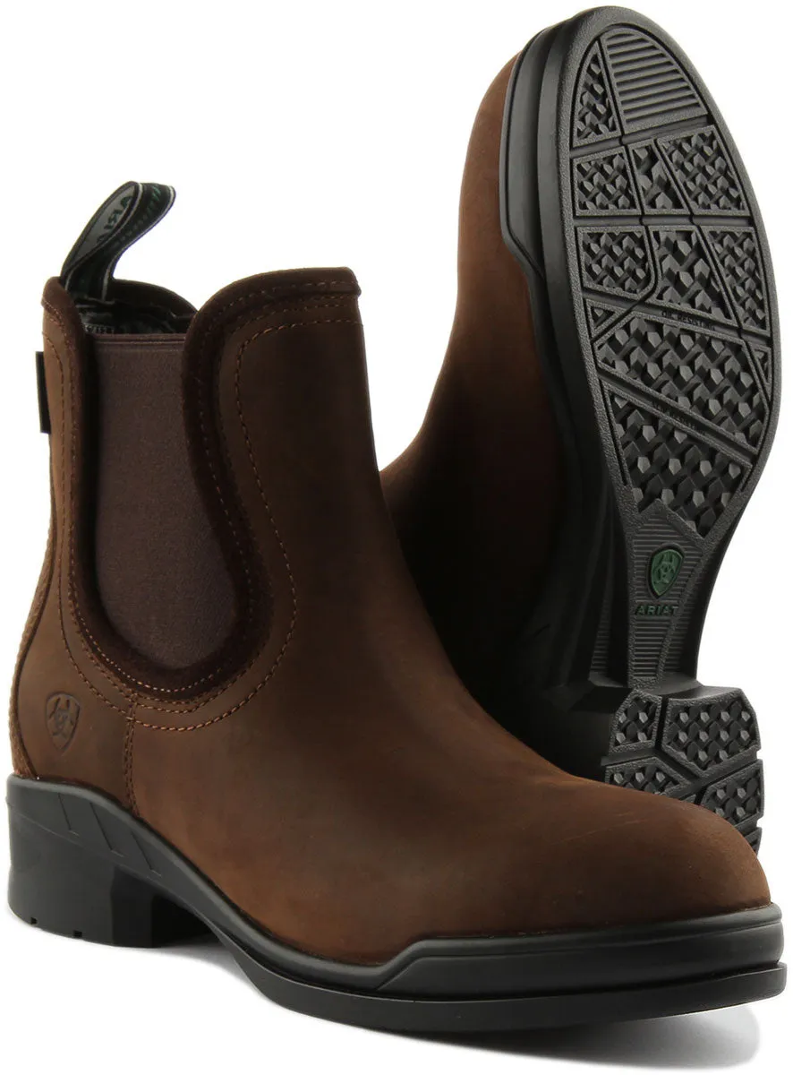 Ariat Keswick Bota de cuero impermeable con puntera de acero para mujer en marrón