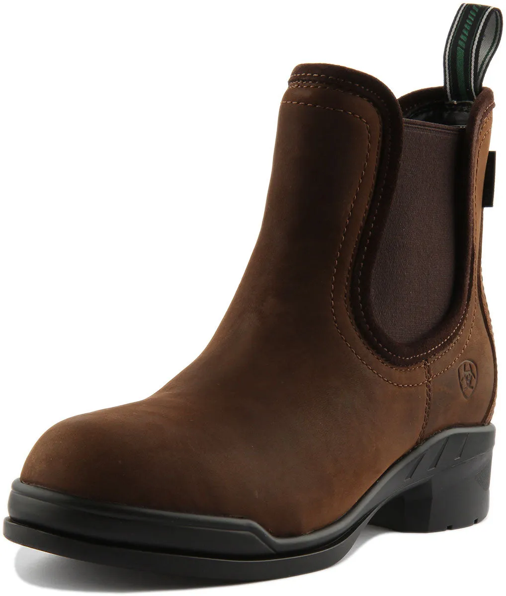 Ariat Keswick Bota de cuero impermeable con puntera de acero para mujer en marrón