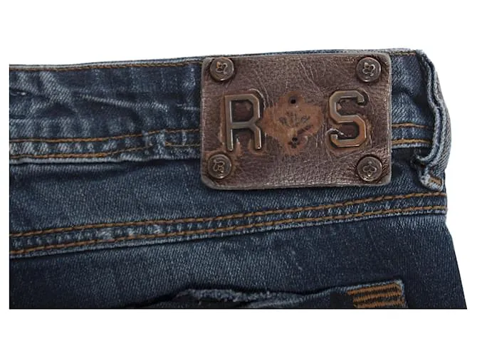 Autre Marque Ross y Disera, pantalones cortos de mezclilla con tachuelas y piedras doradas brillantes en tamaño 25/XS. Azul 