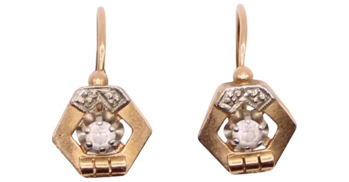 Autre Marque Traviesas hexagonales de época Art Deco y piedras blancas. Gold hardware 
