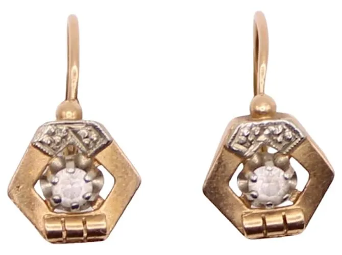 Autre Marque Traviesas hexagonales de época Art Deco y piedras blancas. Gold hardware 