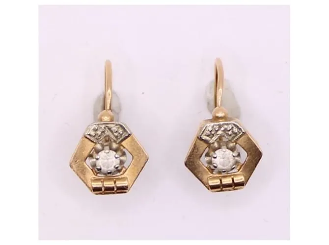 Autre Marque Traviesas hexagonales de época Art Deco y piedras blancas. Gold hardware 